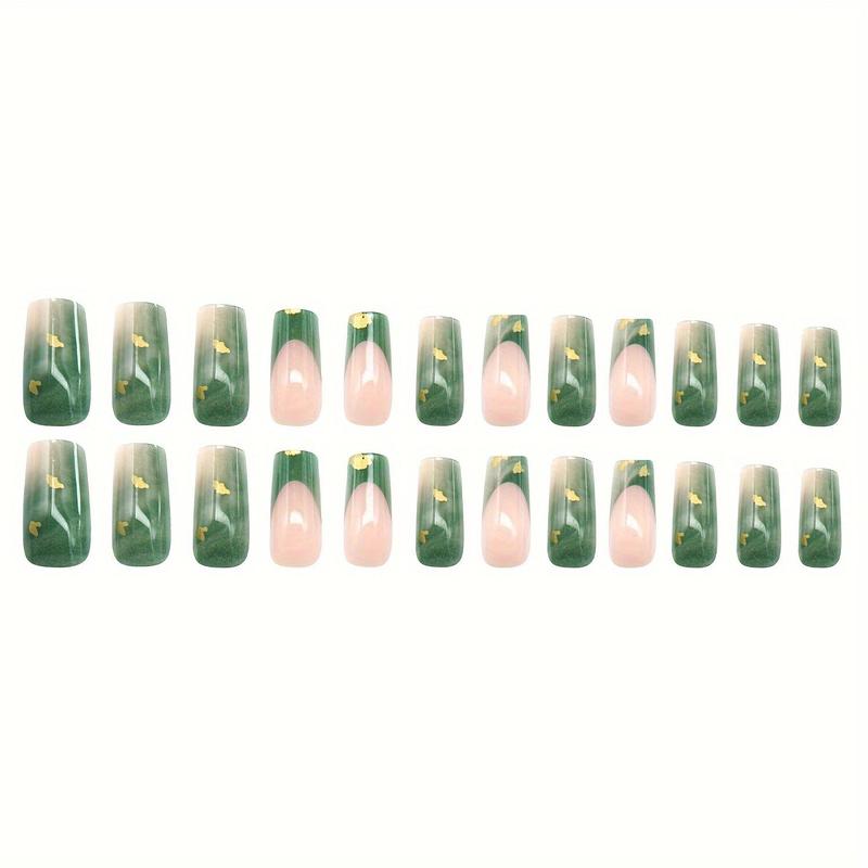 Marble Pattern Press On Fake Nail, 24pcs/set Glossy False Nails for Women & Girls DIY Nail Art, Elegant Stick On Nails Kit