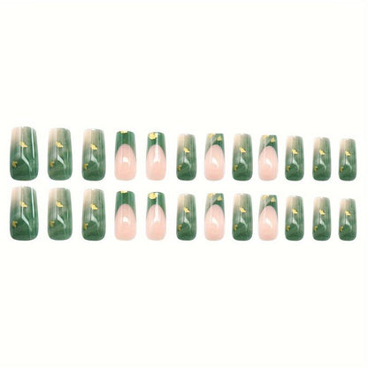 [UiZii] 24pcs/set ReusableFalse Nails with Rhinestone & FloralDecor For Women & Girls DIY NailsArt, French Style Press On Nails, Stickon Nails Glue On Nails, Manicure FullCover Sticker Nails Gift