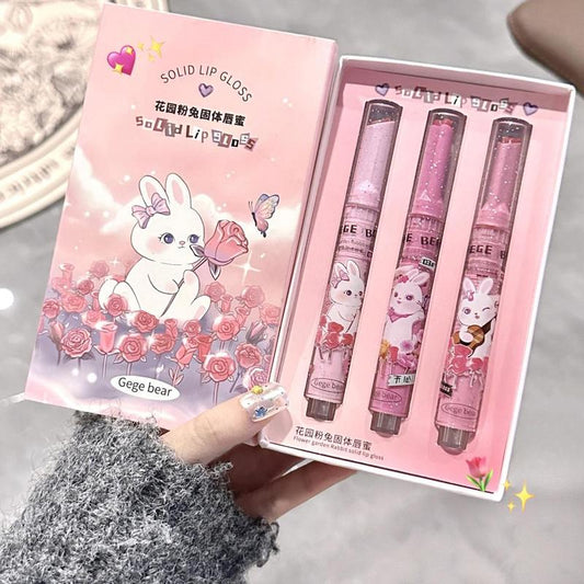 Cute Cartoon Rabbit Design Lip Gloss, 3 Counts/set Juicy Glossy Lipstick, Hydrating Mirror Lip Glaze, Glossy Smoothing Lip Balm