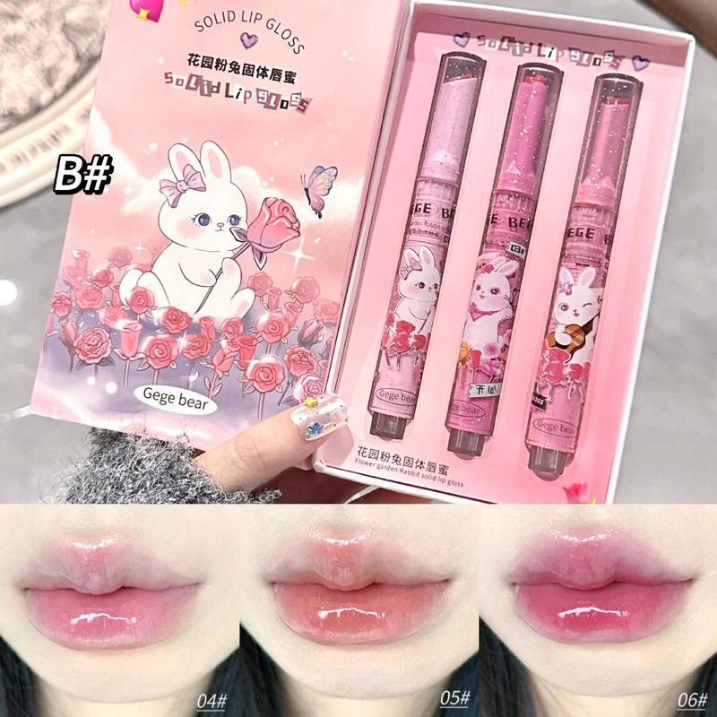 Cute Cartoon Rabbit Design Lip Gloss, 3 Counts/set Juicy Glossy Lipstick, Hydrating Mirror Lip Glaze, Glossy Smoothing Lip Balm