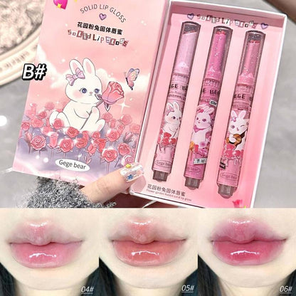 Cute Cartoon Rabbit Design Lip Gloss, 3 Counts/set Juicy Glossy Lipstick, Hydrating Mirror Lip Glaze, Glossy Smoothing Lip Balm