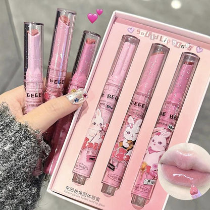 Cute Cartoon Rabbit Design Lip Gloss, 3 Counts/set Juicy Glossy Lipstick, Hydrating Mirror Lip Glaze, Glossy Smoothing Lip Balm