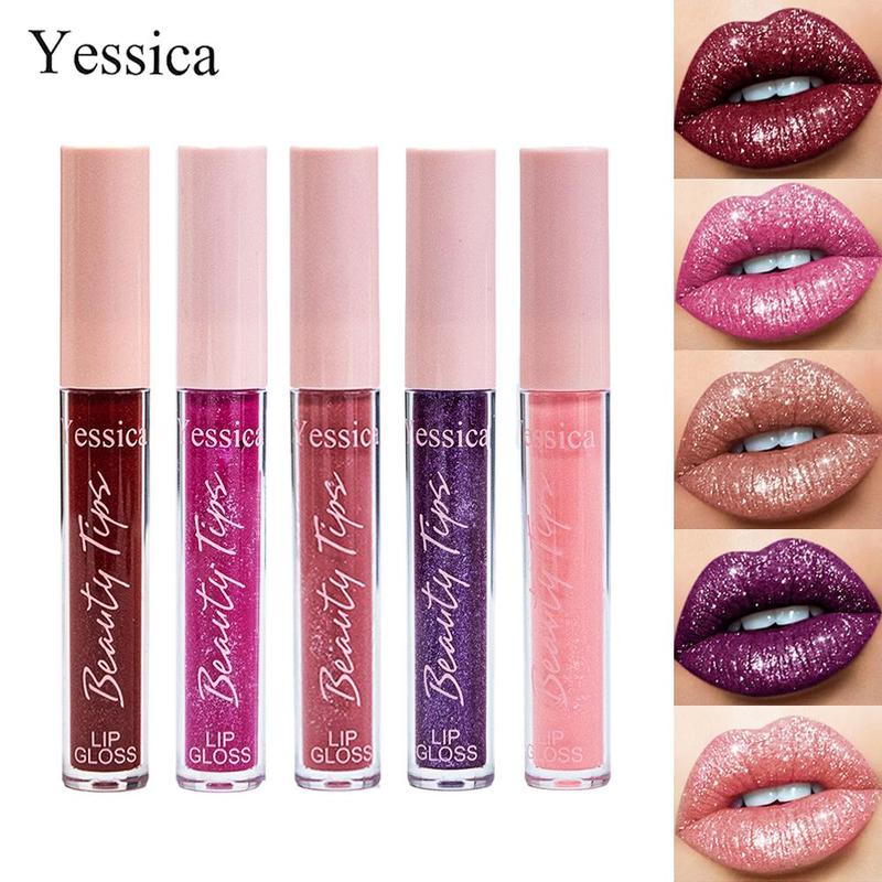 Long Lasting Glitter Lip Gloss, 1 Count Hydrating & Glittering Glaze Lipstick, Tinted Moisturizing Lip Stick for All Occasions Makeup, Glossy Lip Care Moisturizer for Girls & Women, Cosmetic Accessories