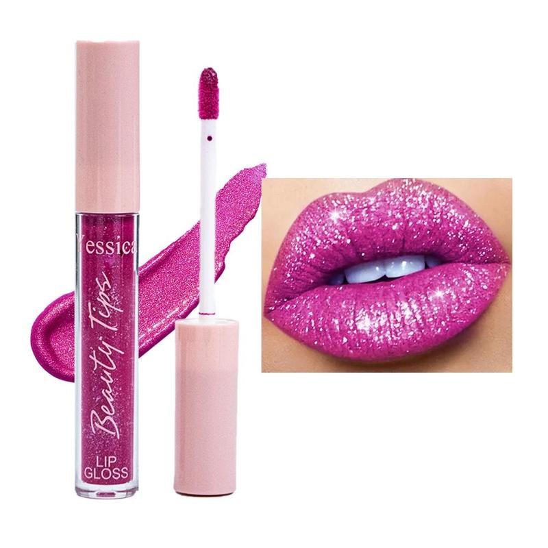 Long Lasting Glitter Lip Gloss, 1 Count Hydrating & Glittering Glaze Lipstick, Tinted Moisturizing Lip Stick for All Occasions Makeup, Glossy Lip Care Moisturizer for Girls & Women, Cosmetic Accessories