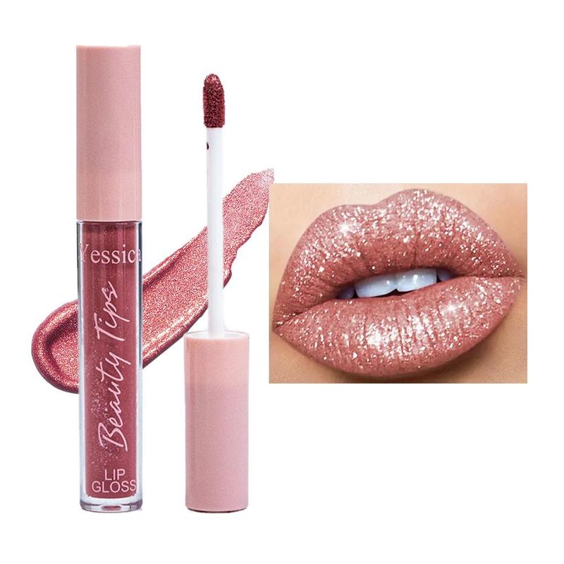 Long Lasting Glitter Lip Gloss, 1 Count Hydrating & Glittering Glaze Lipstick, Tinted Moisturizing Lip Stick for All Occasions Makeup, Glossy Lip Care Moisturizer for Girls & Women, Cosmetic Accessories