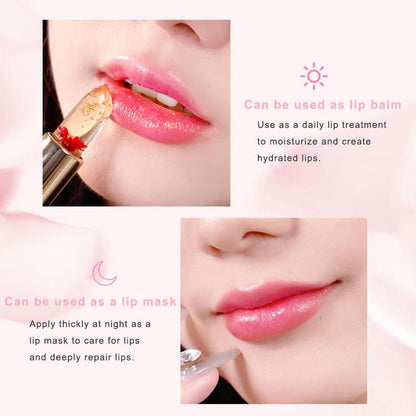 Crystal Flower PH Lip Balm Color Changing Magic Lipstick Jelly Flower Luxury Lip Balm Mood Lipstick Color Changing Long Lasting Nutritious Lip Gloss Clear Lipstick,Valentine's Day present