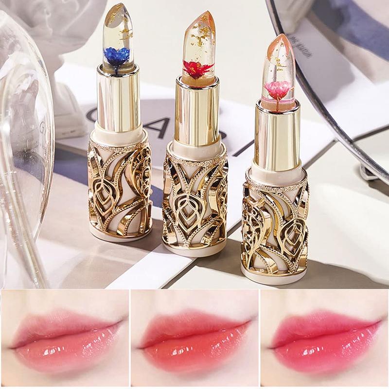 Crystal Flower PH Lip Balm Color Changing Magic Lipstick Jelly Flower Luxury Lip Balm Mood Lipstick Color Changing Long Lasting Nutritious Lip Gloss Clear Lipstick,Valentine's Day present