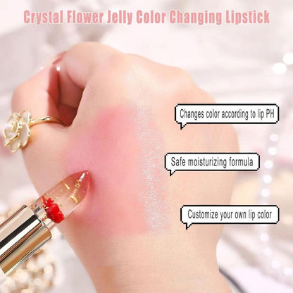 Crystal Flower PH Lip Balm Color Changing Magic Lipstick Jelly Flower Luxury Lip Balm Mood Lipstick Color Changing Long Lasting Nutritious Lip Gloss Clear Lipstick,Valentine's Day present