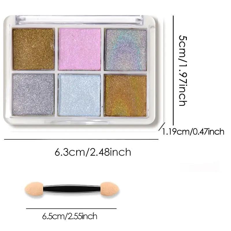 Metallic Shimmer Nail Powder Palette, 6 Colors Mermaid Iridescent Pigmented Powder Palette for Gel Nails, with 3 Counts Applicator Brush, DIY Nail Art Supplies