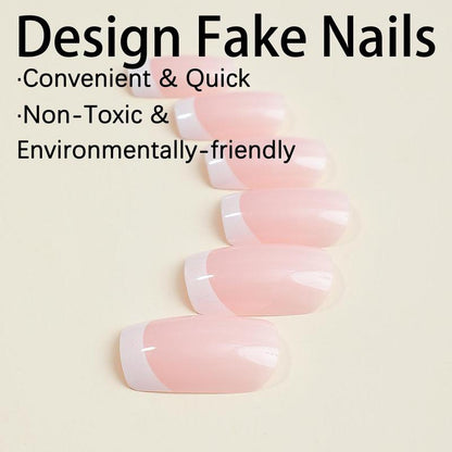 French Style Fake Nails, 24pcs Short Square False Nails, Full Cover Press on Nails Stick on Nails Glue on Nails, Short Nails for Women & Girls DIY Nail Art