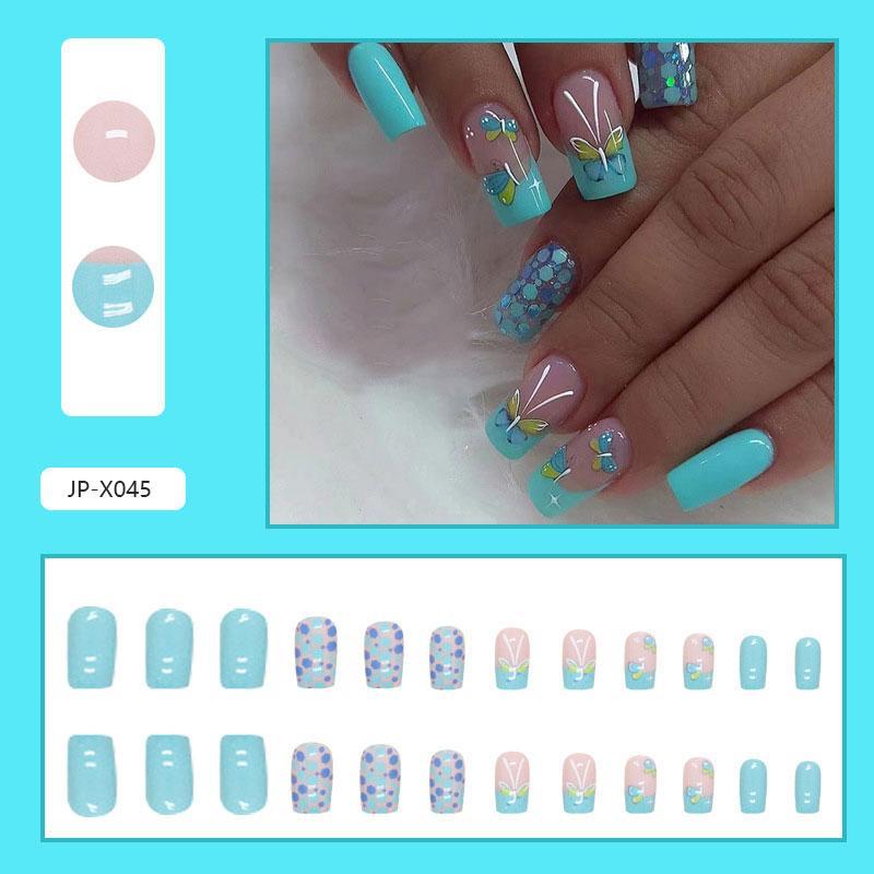 Butterfly Pattern Fake Nail & 1 Sheet Tape & 1 Count Nail File, 24pcs/set Fashion Press on Nails for Women & Girls DIY Nail Art, Elegant Stick on Nails Kit