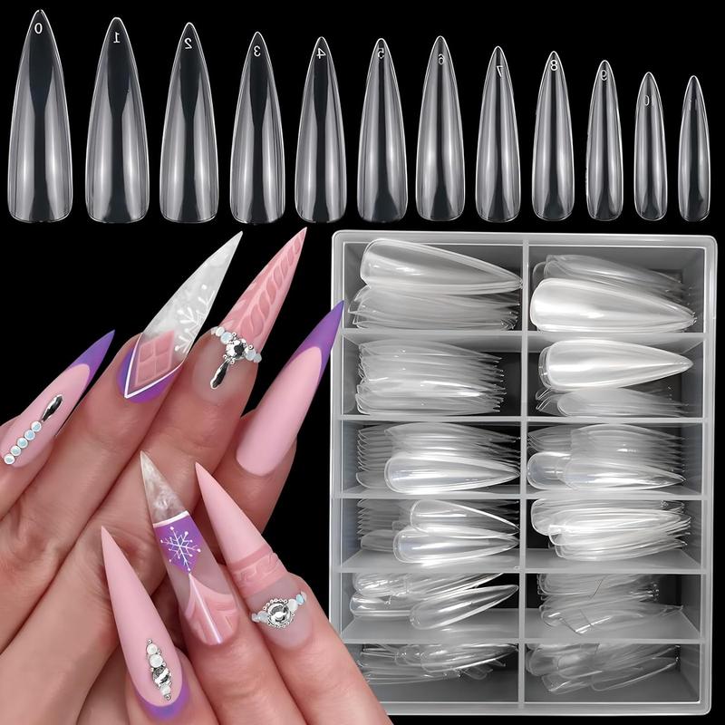 Summer Acrylic Long Almond Nail Tips, 240pcs Extra Long Full Cover Press on Nail, Removable DIY Artificial Nail Art Kit, Nail Art & Nail Care Products, Nail Kit Acrylic Set