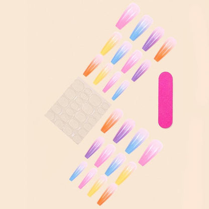 Colorful Ombre Fake Nails with 1 Count Tape & 1 Count Nail File, 24pcs Long Square False Nails for Women & Girls DIY Nail Art, Effortless Press on Nails Manicure Set