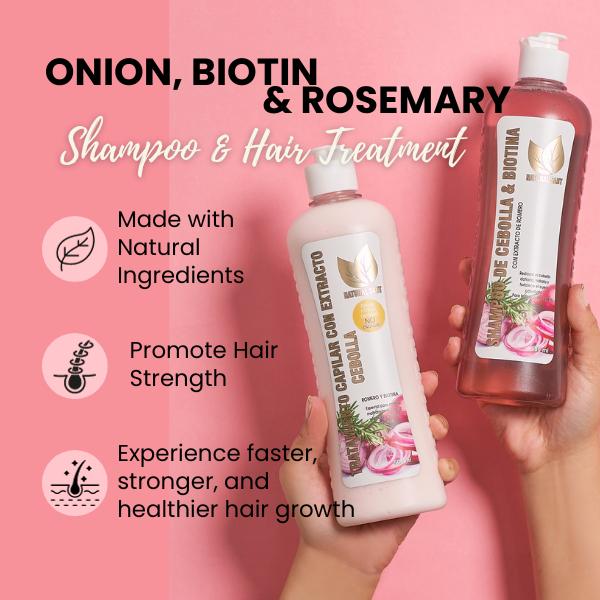 Onion, Biotin and Rosemary Shampoo & Treatment Set for Stronger, Thicker and Longer Hair - Soft and Shine, Hair Growth and Thinning Hair, Growth Shampoo for All Hair Types - Hair Hydrating Conditioner Haircare