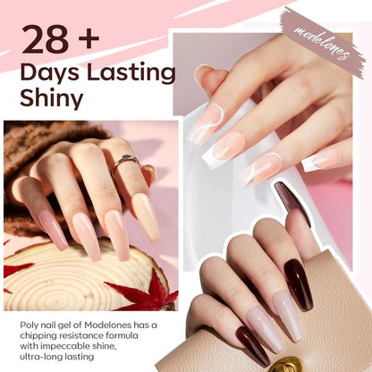 MODELONES Poly Gel Nail Kit -20/32 Nude Pink Shades | Complete Starter Set with Lamp | DIY Home Nail Extensions & Art | Perfect for Beginners, French Manicure & Spring Styles | 2024 New Arrival Gift Idea