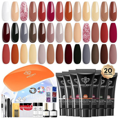 MODELONES Poly Gel Nail Kit -20/32 Nude Pink Shades | Complete Starter Set with Lamp | DIY Home Nail Extensions & Art | Perfect for Beginners, French Manicure & Spring Styles | 2024 New Arrival Gift Idea