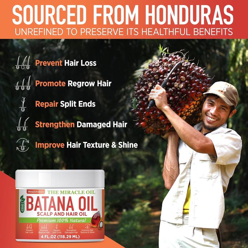 Batana Oil for Hair Health: Dr Sebi Organic Raw Batana Oil from Honduras - 100% Pure & Natural - For Thicker & Stronger Hair - 4 FL OZ