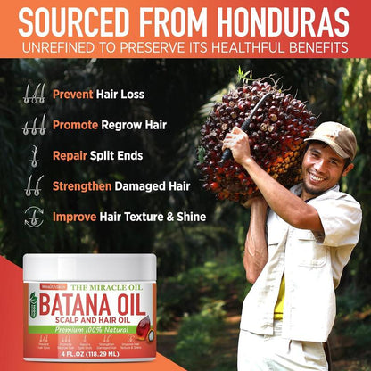 Batana Oil for Hair Health: Dr Sebi Organic Raw Batana Oil from Honduras - 100% Pure & Natural - For Thicker & Stronger Hair - 4 FL OZ