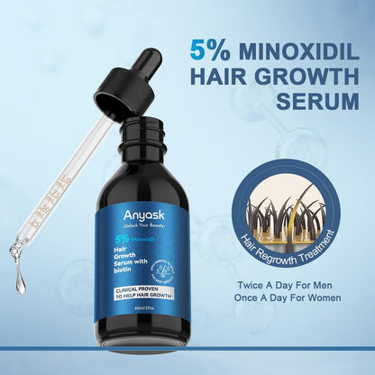 Anyask 5% Minoxidil Hair Growth Oil for Men and Women, Biotin-Infused Serum for Hair Regrowth and Thinning, Natural Treatment for Thicker, Longer, Fuller, Healthier Hair, 60ml