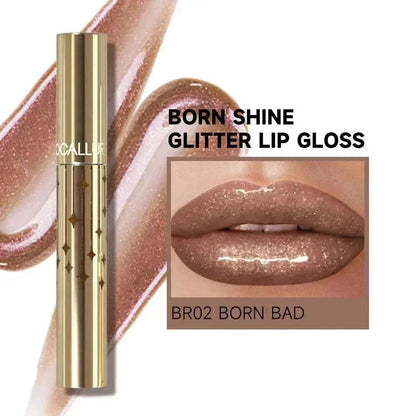 Born Shine Glitter Lip Gloss #BR02 BORN BAD Glossy Lipstick by FOCALLURE - Natural Hydration for Moisturized Lips