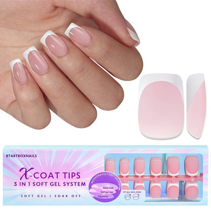 BTArtboxnails French Tip Press On Nails - Product only Short Square Soft Gel Nail Tips Pink XCOATTIPS Fake Nails