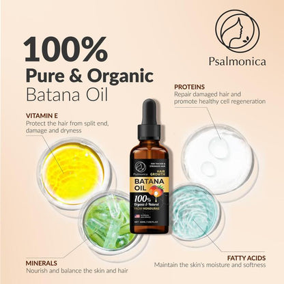 Batana Oil for Hair Growth: Raw Batana Oil Dr Sebi Organic from Honduras - Veganic Natural Hair Growth Oil for Damaged Hair - Split Ends Hair Treatments for Women - 60ml (Brown)