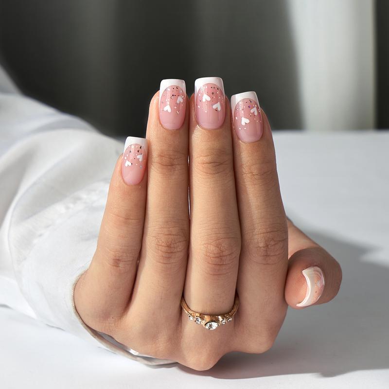 BTArtboxnails French Tip Press On Nails - Product only Short Square Soft Gel Nail Tips Pink XCOATTIPS Fake Nails