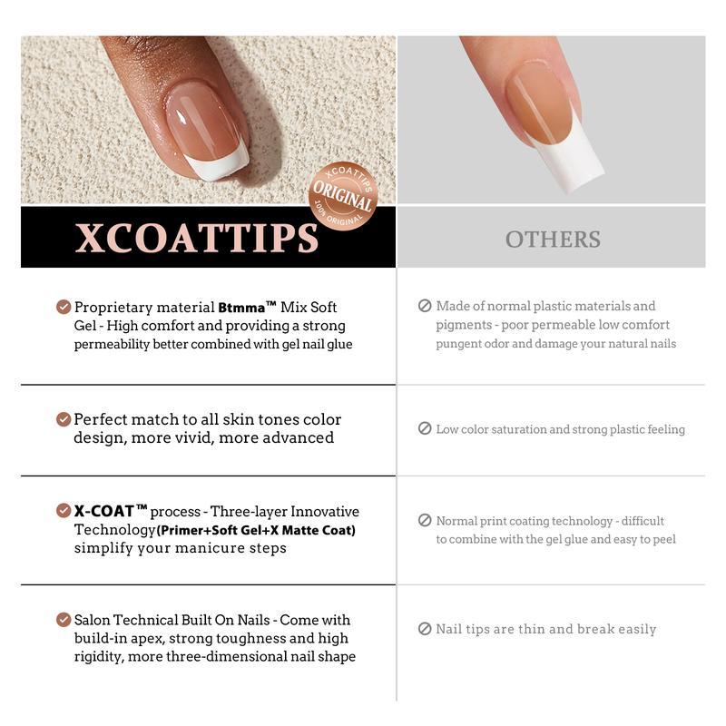 BTArtboxnails French Tip Press On Nails - Product only Short Square Soft Gel Nail Tips Pink XCOATTIPS Fake Nails