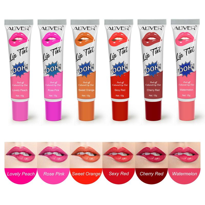 Peel off Lip Gloss, 6 Counts/set Long Lasting Liquid Lipstick, Peeling Lip Stain, Tint Moisturizing Lip Film, Tear off Lip Tattoo Peel off Colored Tinting Lip Balm