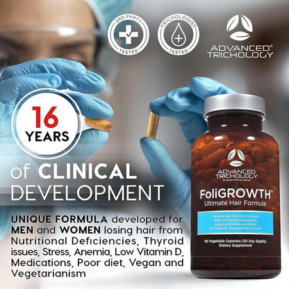 FoliGROWTH Ultimate Hair Growth Nutraceutical by Advanced Trichology - For Women & Men - Approved by the American Hair Loss Association