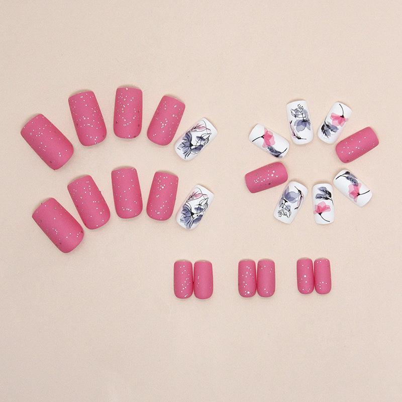 Frosted Lotus Pattern Fake Nail & 1 Count Tape & 1 Count Nail File, 24pcs Matte Square False Nail for Women & Girls, Removable Nail Art Artificial Full Cover, Women Girls DIY Manicure