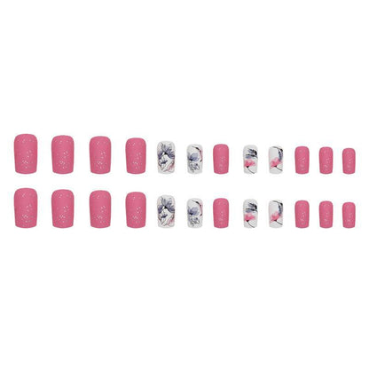 Frosted Lotus Pattern Fake Nail & 1 Count Tape & 1 Count Nail File, 24pcs Matte Square False Nail for Women & Girls, Removable Nail Art Artificial Full Cover, Women Girls DIY Manicure