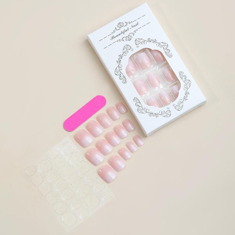 Glossy Gradient Press on Fake Nail for Women & Girls Nail Art, 24pcs Fashion Press on Nails & Sticker Sheet & Nail File, Elegant Stick on Nails Kit for Women's Gift