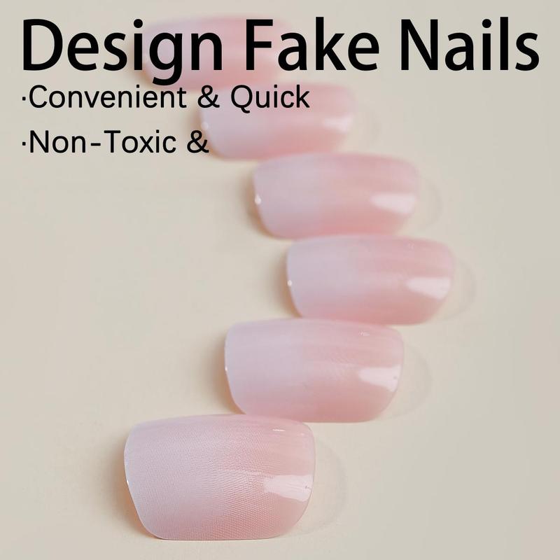 Glossy Gradient Press on Fake Nail for Women & Girls Nail Art, 24pcs Fashion Press on Nails & Sticker Sheet & Nail File, Elegant Stick on Nails Kit for Women's Gift