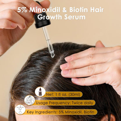 Minoxidil 5% Hair Growth Serum Oil Biotin Hair Regrowth Treatment for Scalp Hair Loss Hair Thinning for Men Women 1 fl.oz