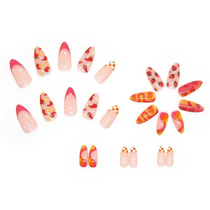 24pcs Fruit Pattern Fake Nail & 1 Count Tape & 1 Count Nail File, Fashion Press on Nails for Women & Girls DIY Nail Art, Elegant Stick on Nails Kit