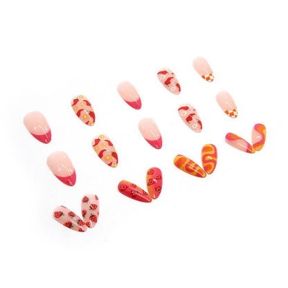 24pcs Fruit Pattern Fake Nail & 1 Count Tape & 1 Count Nail File, Fashion Press on Nails for Women & Girls DIY Nail Art, Elegant Stick on Nails Kit