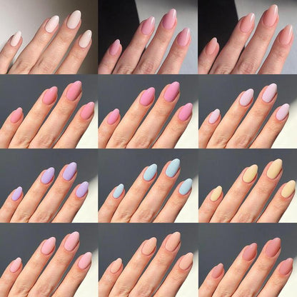 12 Solid Colors Press On Nails, 288pcs/box Almond False Nails, Removable Nail Art Artificial Full Cover Nail Tips, Women Girls DIY Manicure