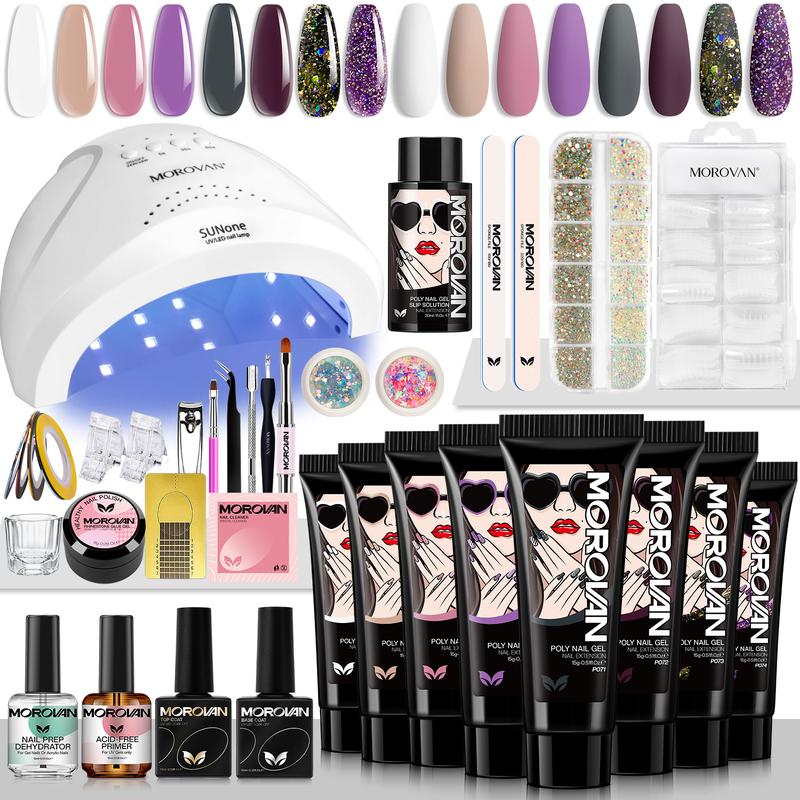 MOROVAN Poly Gel Nail Kit: Starter Kit 8 Colors Poly Nail Gel Kit Best Valentine Gift For Her with U V Lamp 48W Complete Poly Gel Kit for Beginners with Everything Professional