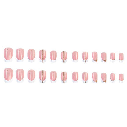 Glitter Line Pattern Fake Nail & Tape & Nail File, 24pcs French Style Short Square False Nails For Women & Girls, Removable Nail Art Artificial Full Cover, Women Girls DIY Manicure