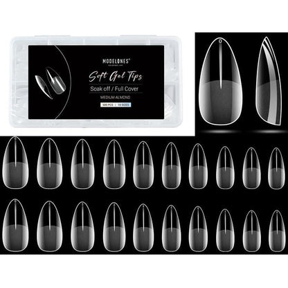 Modelones 500/216Pcs Nail Tips 10 Sizes with Box, 4 shapes, Half Matte Medium Almond, Full Matte Medium Almond, Short Coffin. Long Coffin Nail Art Manicure Gelx