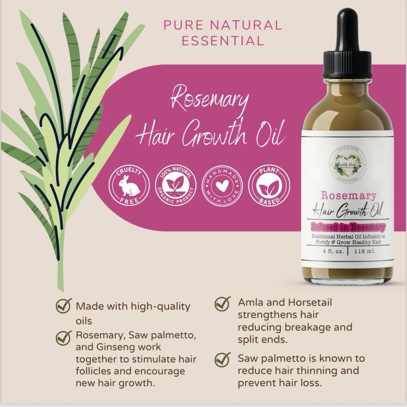 Pure Natural Rosemary Hair Growth and Thickening Oil Treatment with Locally Grown Herbs and Sustainable Ingredients