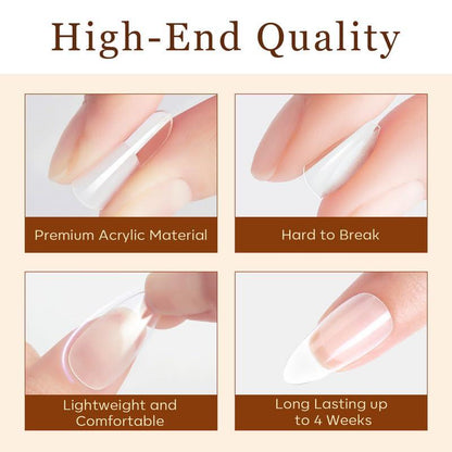 Modelones 500/216Pcs Nail Tips 10 Sizes with Box, 4 shapes, Half Matte Medium Almond, Full Matte Medium Almond, Short Coffin. Long Coffin Nail Art Manicure Gelx