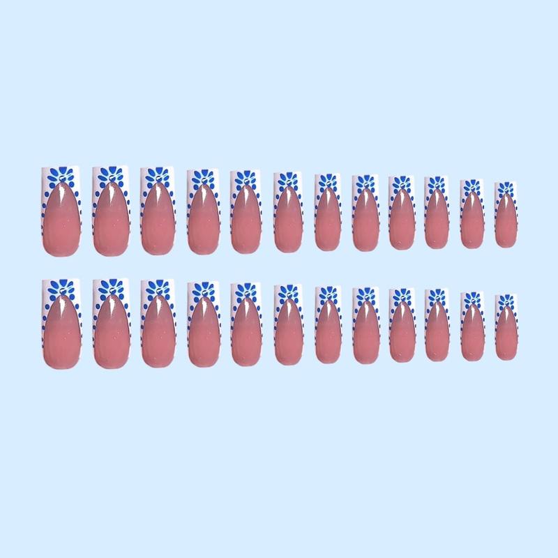 Polka Dot Pattern Fake Nails Kit, 2 Sets Square False Nails for Women & Girls DIY Nail Art, French Style Press on Nails, Elegant Stick on Nails Kit, Manicure Accessories