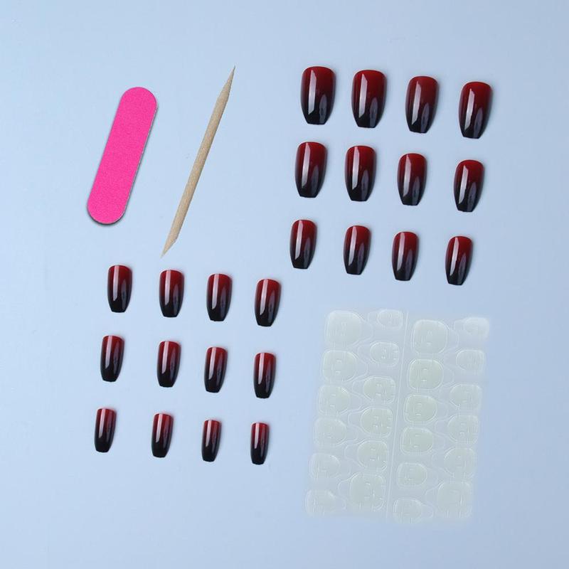 Glossy Press On Nails, 24pcs Acrylic Nail Kit 1 Manicure Stick & 1 Sticker Sheet, Elegant False Nails, DIY Art False Nail Kit, Nail Care Kit