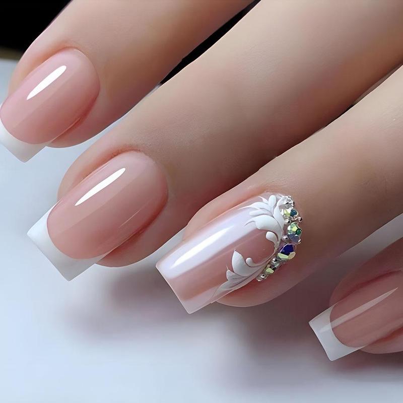 Floral Fake Nail & Nail File & Tape, Press On Nails for Women & Girls DIY Nail Art, Removable Nail Art Artificial Full Cover, Manicure Accessories