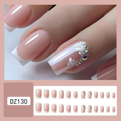 Floral Fake Nail & Nail File & Tape, Press On Nails for Women & Girls DIY Nail Art, Removable Nail Art Artificial Full Cover, Manicure Accessories