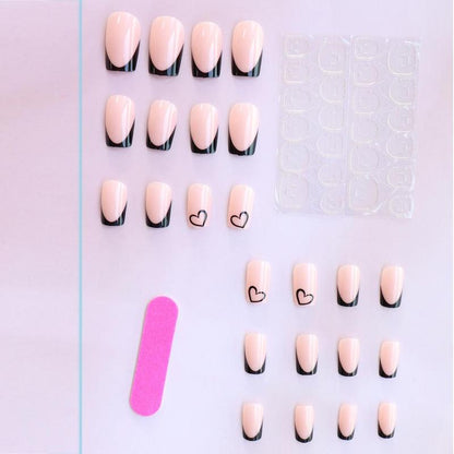 French Style Medium Square Fake Nail & Nail File & Nail Glue Sticker Kit, Glossy False Nails for Women & Girls DIY Nail Art, Effortless Press on Nails Manicure Set