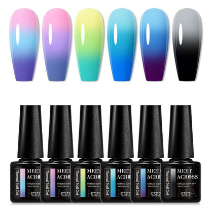 Summer Thermal Nail Gel Polish Set, 6 Counts/set Gradient Glitter Temperature Color Changing Semi Permanent Nail Art Varnish, Nail Art Kits for Women & Girls