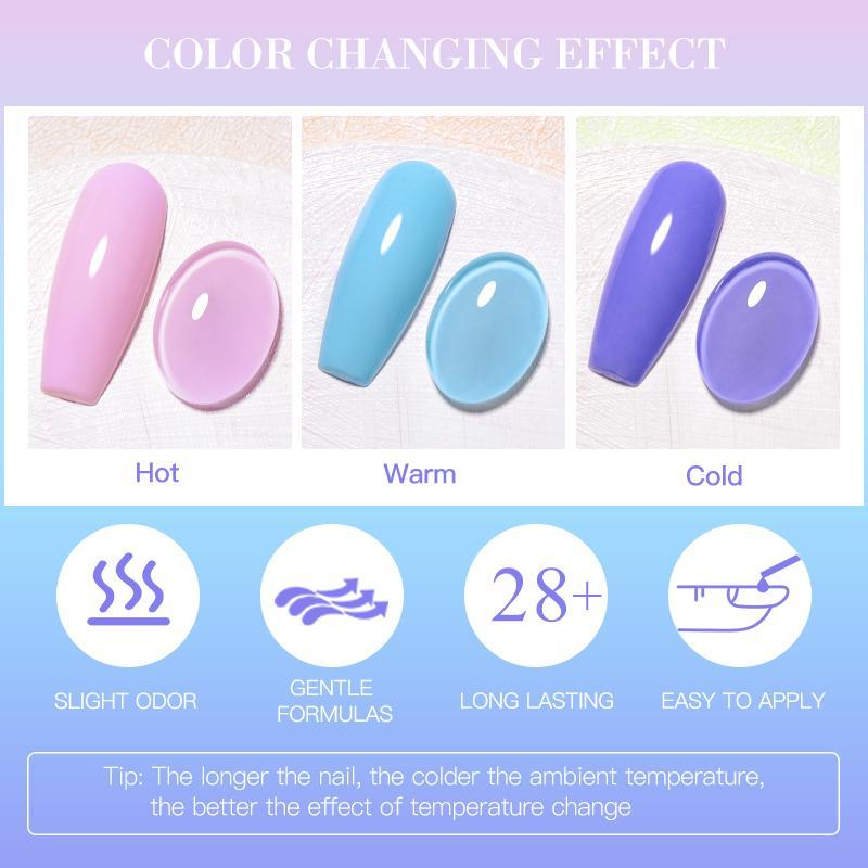 Summer Thermal Nail Gel Polish Set, 6 Counts/set Gradient Glitter Temperature Color Changing Semi Permanent Nail Art Varnish, Nail Art Kits for Women & Girls